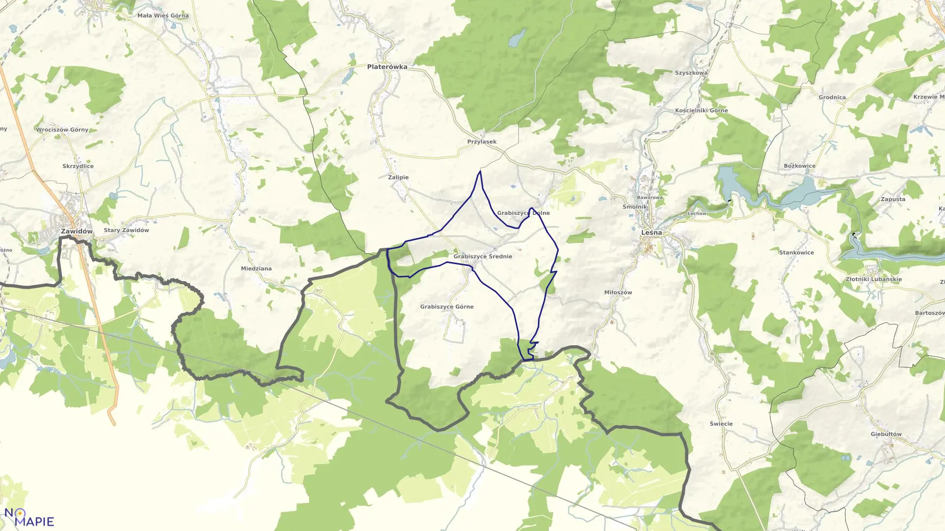 Mapa obrębu GRABISZYCE ŚREDNIE w gminie Leśna
