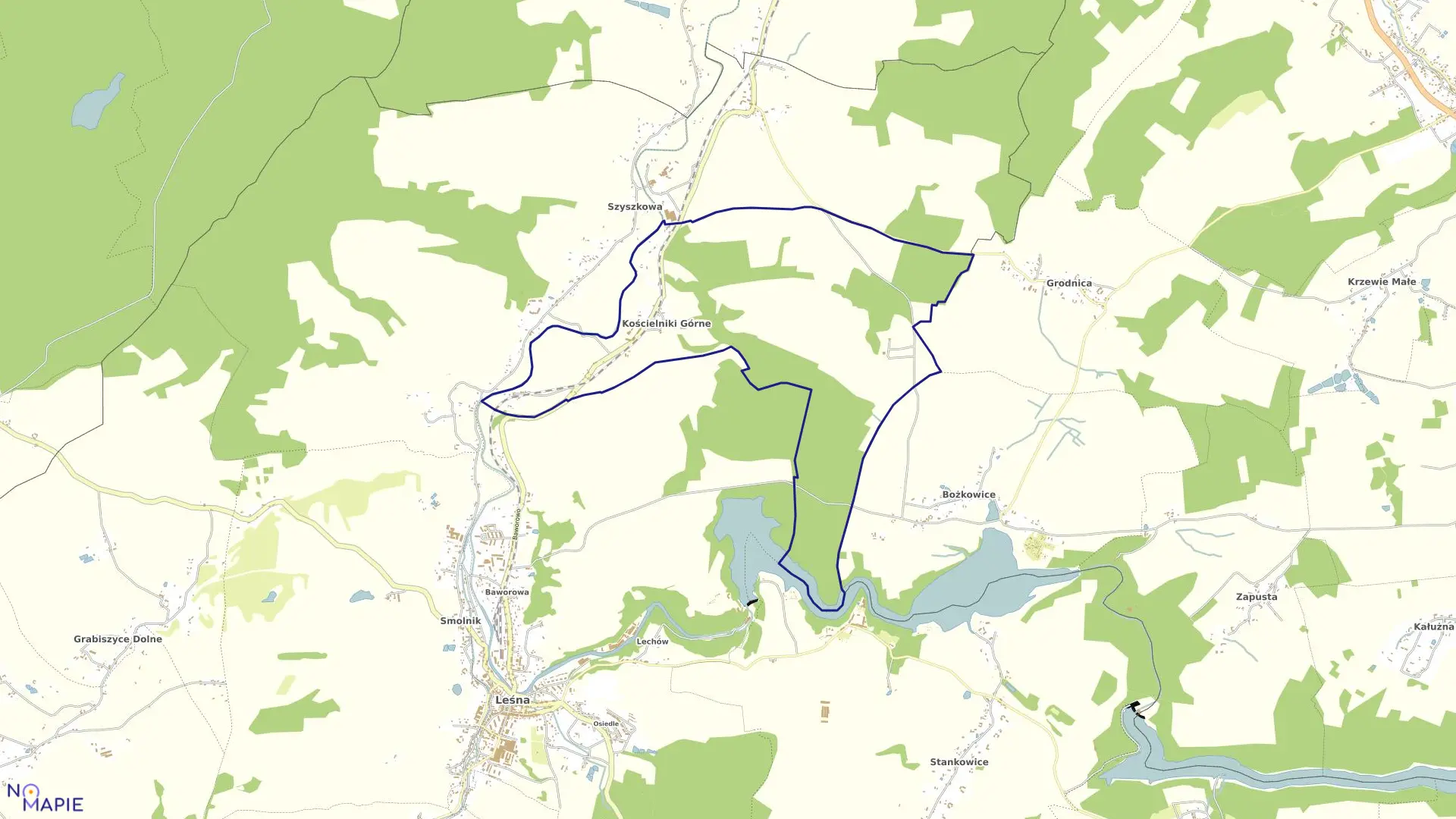 Mapa obrębu KOŚCIELNIKI GÓRNE w gminie Leśna