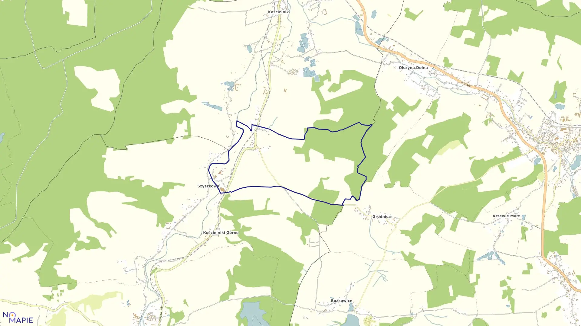 Mapa obrębu KOŚCIELNIKI ŚREDNIE w gminie Leśna