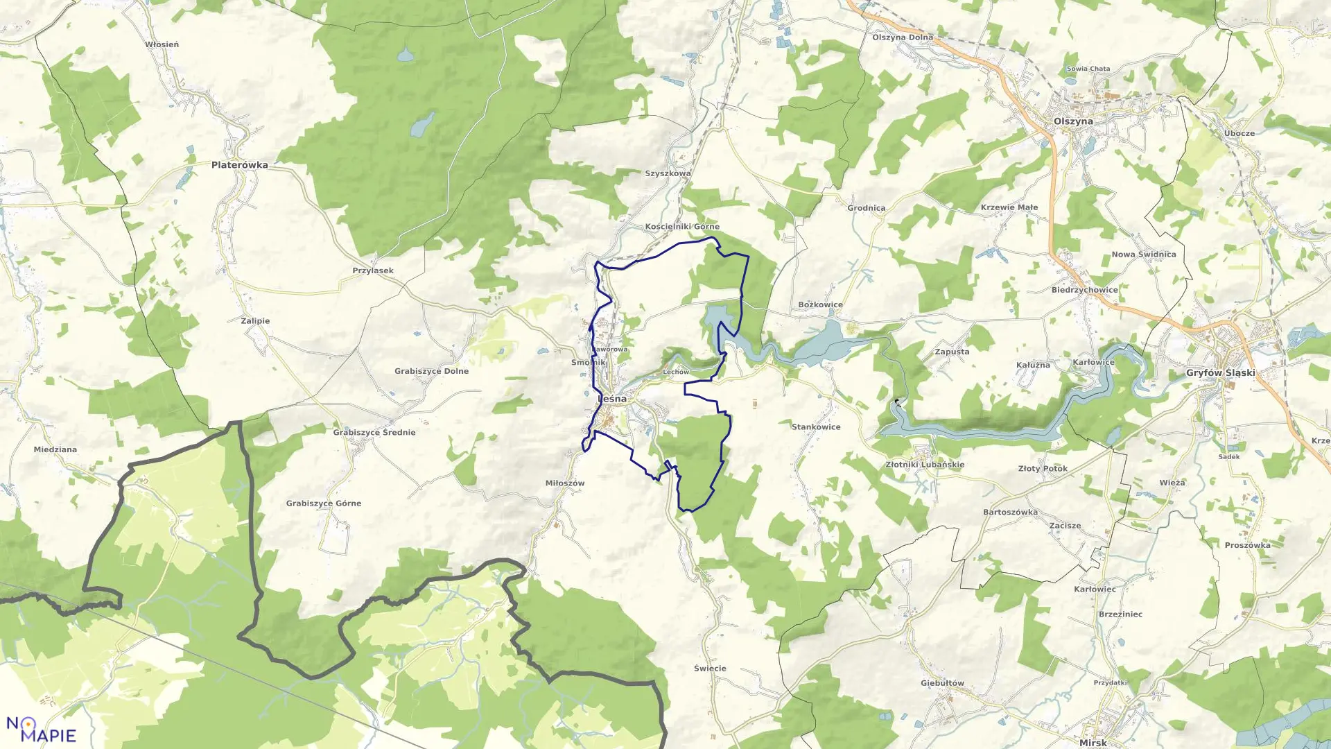 Mapa obrębu Leśna - Miasto w gminie Leśna