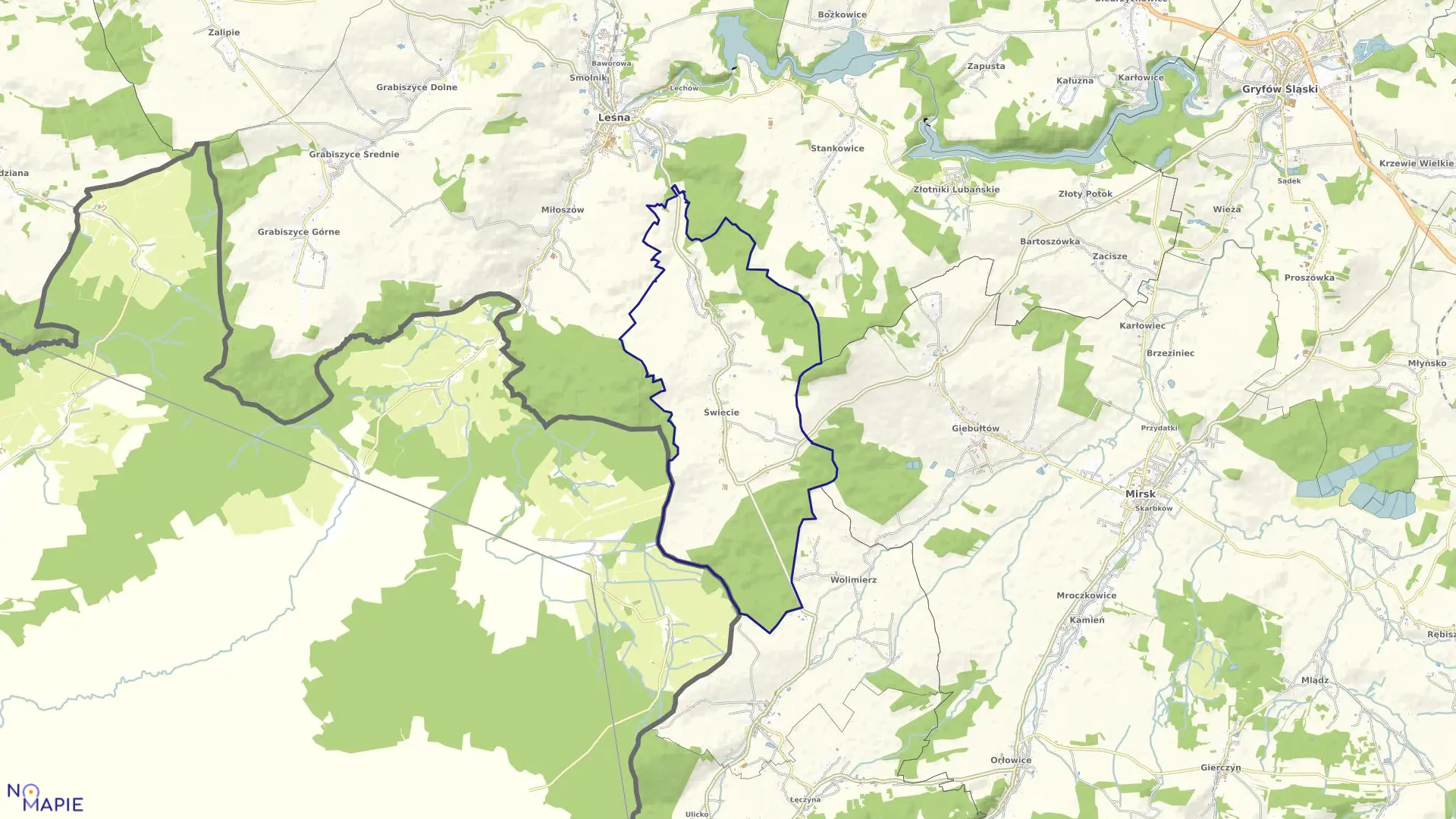 Mapa obrębu ŚWIECIE w gminie Leśna